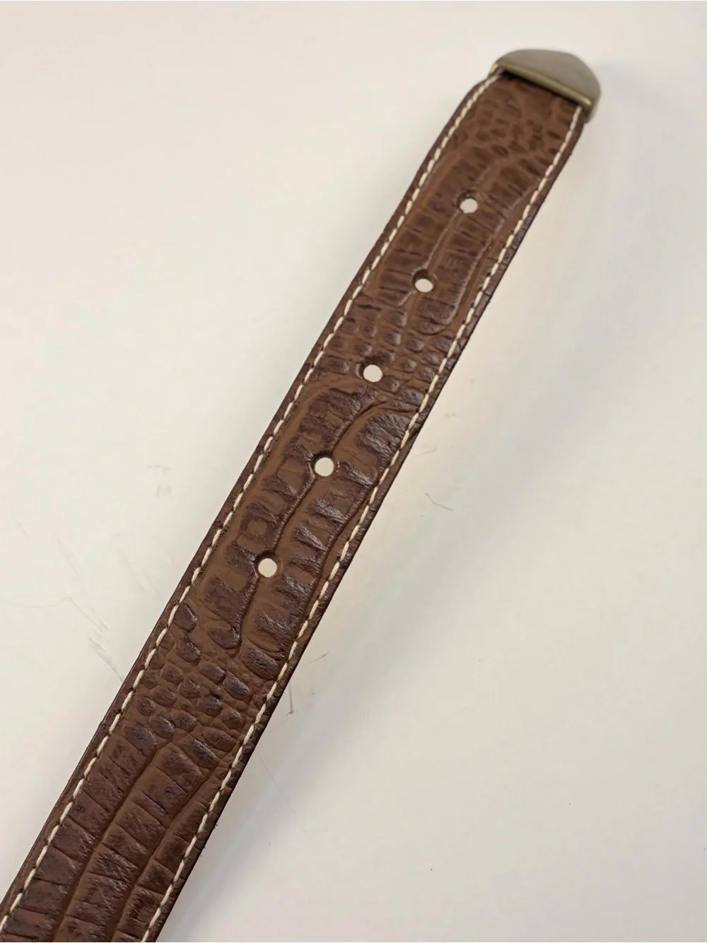 Vintage Brown Faux Crocodile Alligator Leather Belt Brass Buckle Tip Size 12 USA